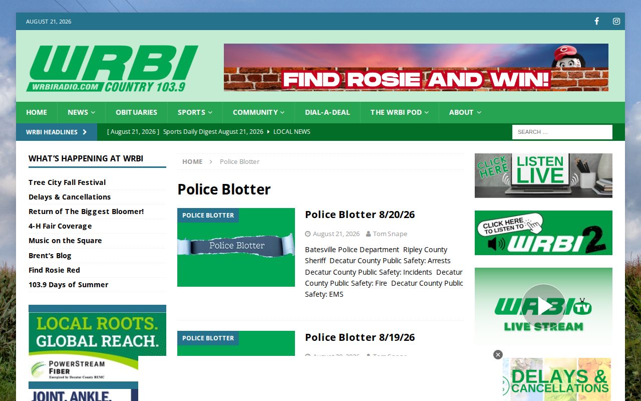 Batesville Ripley County arrest blotter record source