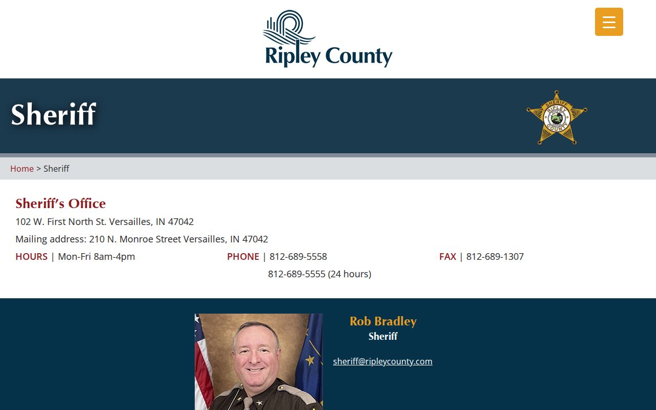 Ripley County Sheriff jail information with current inmate and daily arrest report links